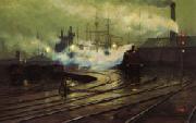 Lionel Walden The Docks at Cardiff Sweden oil painting artist